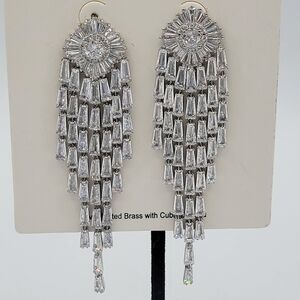 Silver Crystal Waterfall Earrings NWT #2383-4